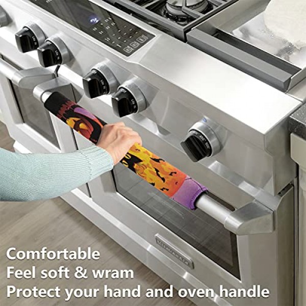 할로윈 호박 고양이 냉장고 문 손잡이 커버 박쥐 스파이더 웹 보름달 주방 가전 장갑 전자 레인지 식기 세척기 냉장고 문 천 보호대 2pcs