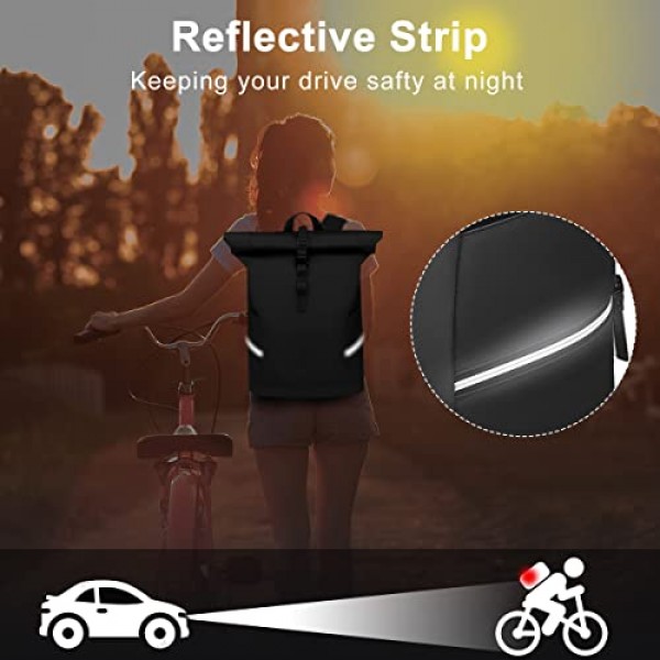 HEROIC KNIGHT 롤탑 배낭 방수 자전거 배낭(반사 스트립 포함) 노트북 배낭 남성 여성 USB 포트가 있는 15.6인치 여행 배낭 작업용 수하물 배낭 Uni Travel Black,