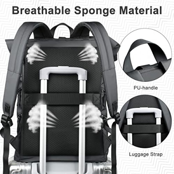 HEROIC KNIGHT 롤탑 배낭 방수 자전거 배낭(반사 스트립 포함) 노트북 배낭 남성 여성 USB 포트가 있는 15.6인치 여행 배낭 작업용 수하물 배낭 Uni Travel Black,