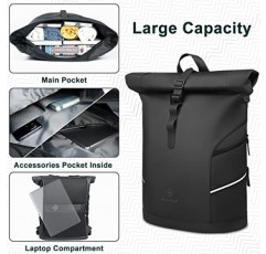 HEROIC KNIGHT 롤탑 배낭 방수 자전거 배낭(반사 스트립 포함) 노트북 배낭 남성 여성 USB 포트가 있는 15.6인치 여행 배낭 작업용 수하물 배낭 Uni Travel Black,