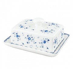 fanquare 뚜껑이 있는 세라믹 버터 접시, 조리대용 버터 홀더, 냉장고용 도자기 버터 용기, 버터 보관 트레이, 블루 로즈