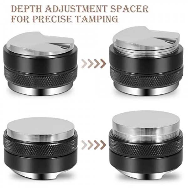 53mm 커피 분배기 및 탬퍼, 듀얼 헤드 커피 레벨러 도구 54mm Breville Portafilter 에스프레소 분배 도구에 적합 전문 에스프레소 핸드 탬퍼 – 조절 가능한 깊이