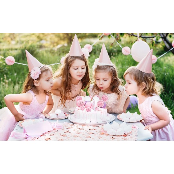 DECORLIFE 96개 꽃 접시와 냅킨 24인분, 핑크 꽃 파티 용품, 포크 포함, 소녀와 어린이 꽃 생일 파티 장식