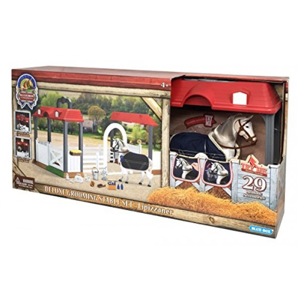 Sunny Days Entertainment 블루 리본 챔피언 디럭스 리피자너 그루밍 안정적인 플레이 세트와 29개의 사실적인 액세서리 포함