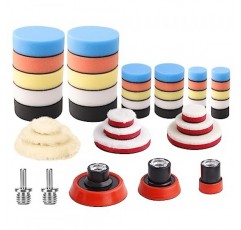 자동차 폼 드릴 연마 패드 키트, 44Pcs 1inch 2inch 3inch 세부 연마 버핑 패드 혼합 크기 자동차 자세히 키트 5/8-11 스레드 백업 패드 및 버퍼 폴리 셔 연마, 버핑 용 어댑터