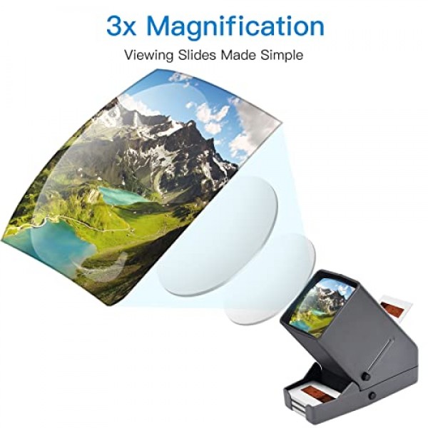 35mm 슬라이드 및 필름 뷰어, 네거티브 뷰어, 데스크탑 LED 조명 조명 보기, 3배 확대, USB 전원 공급