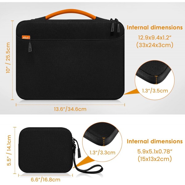 13.3인치 MacBook Air/Pro, 14인치 MacBook Pro 2021 M1, 13-13.6인치 노트북용 JETech 노트북 슬리브, 작은 가방이 있는 방수 휴대용 케이스(검은색)