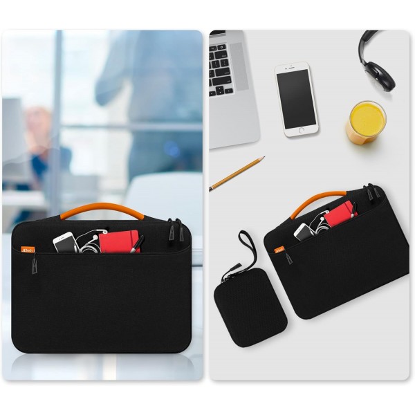 13.3인치 MacBook Air/Pro, 14인치 MacBook Pro 2021 M1, 13-13.6인치 노트북용 JETech 노트북 슬리브, 작은 가방이 있는 방수 휴대용 케이스(검은색)