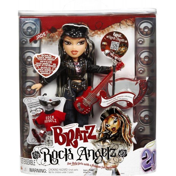 Bratz 577805EUC Rock Angelz 20 Yearz 스페셜 에디션 패션 인형 제이드 기타, 의상, 액세서리, 포스터 등이 포함되어 있습니다. 팬이 가장 좋아하는 재발매 수집가 및 어린이 7세