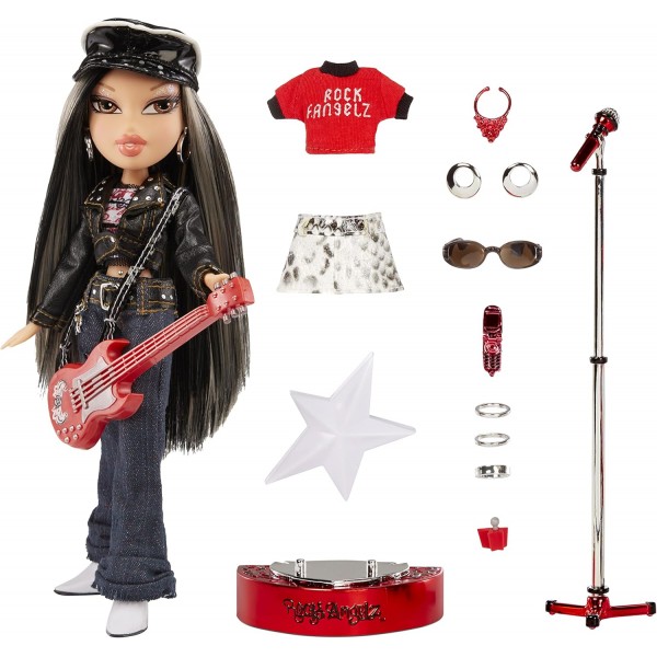 Bratz 577805EUC Rock Angelz 20 Yearz 스페셜 에디션 패션 인형 제이드 기타, 의상, 액세서리, 포스터 등이 포함되어 있습니다. 팬이 가장 좋아하는 재발매 수집가 및 어린이 7세