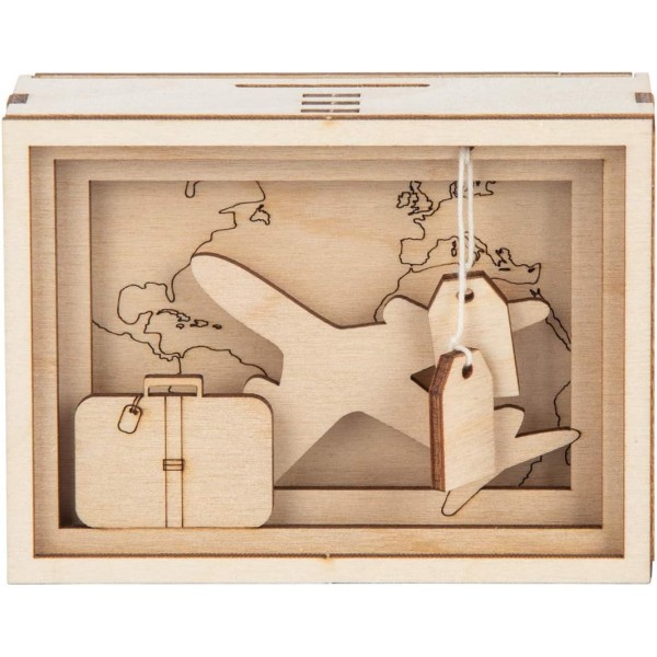 여행 및 휴가를 위한 Rayher DIY 돈 선물 포장 여행, 디자인할 3D 나무 선물 상자, 12개 조각, 11.5x8.5x5cm, Box 1Set, FSC 혼합 크레딧, 62920505