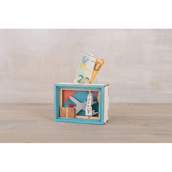 여행 및 휴가를 위한 Rayher DIY 돈 선물 포장 여행, 디자인할 3D 나무 선물 상자, 12개 조각, 11.5x8.5x5cm, Box 1Set, FSC 혼합 크레딧, 62920505