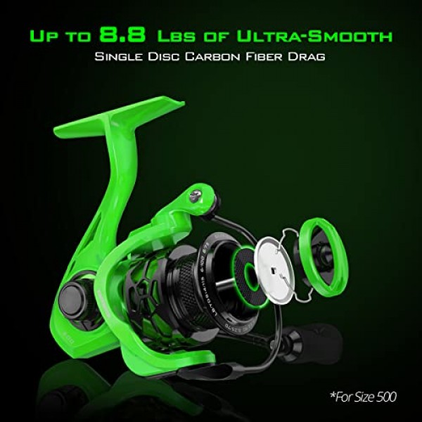KastKing Zephyr 스피닝 릴 – 5.6oz - 사이즈 500은 초경량/얼음 낚시에 적합, 7+1/6+1BB 부드럽고 강력한 낚시 릴, 담수 및 바닷물 낚시 릴, 대형 스테인레스 스틸 메인 샤프트-