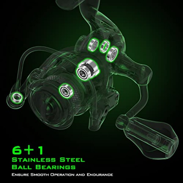 KastKing Zephyr 스피닝 릴 – 5.6oz - 사이즈 500은 초경량/얼음 낚시에 적합, 7+1/6+1BB 부드럽고 강력한 낚시 릴, 담수 및 바닷물 낚시 릴, 대형 스테인레스 스틸 메인 샤프트-