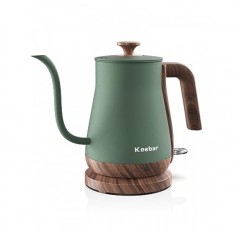 구즈넥 전기 주전자, 전기 차 주전자 스테인레스 스틸, 커피 주전자, 1000W 온수 주전자 전기 자동 차단, 0.8L, 나무결 마감 손잡이, 말차 녹색