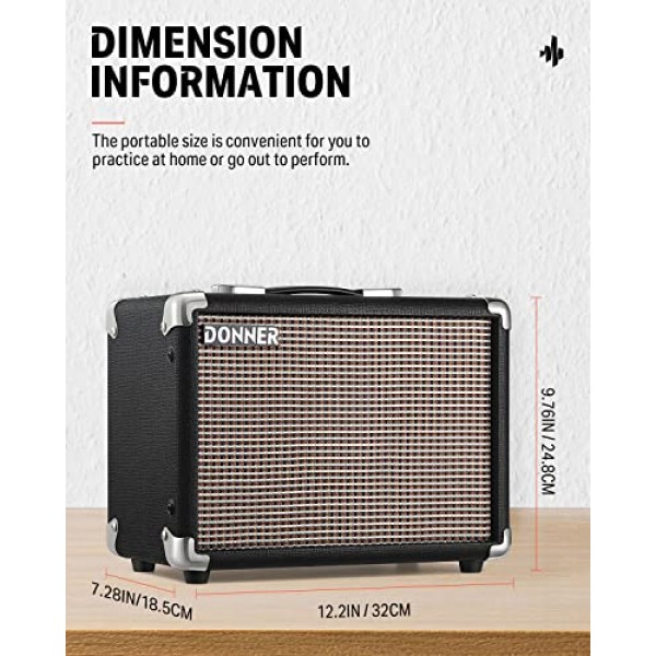 Donner 10W 기타 앰프, 녹음용 APP 이펙터 입력이 있는 일렉트릭 베이스 기타 앰프 Protable, 헤비 뮤직 플레이어용 왜곡 톤이 있는 어쿠스틱 기타 콤보 연습 앰프 Protable M-10