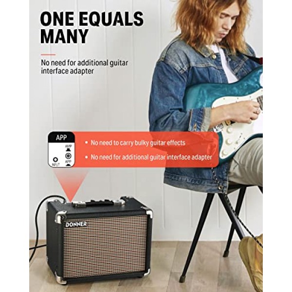 Donner 10W 기타 앰프, 녹음용 APP 이펙터 입력이 있는 일렉트릭 베이스 기타 앰프 Protable, 헤비 뮤직 플레이어용 왜곡 톤이 있는 어쿠스틱 기타 콤보 연습 앰프 Protable M-10