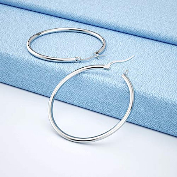 DALARAN 크리올 귀걸이 민감한 귀를 가진 소녀를 위한 스털링 실버 후프 귀걸이 저자극성 귀걸이 14/16/18/20/25/30/40/50mm 