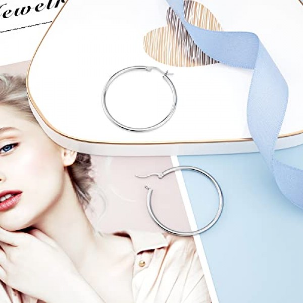 DALARAN 크리올 귀걸이 민감한 귀를 가진 소녀를 위한 스털링 실버 후프 귀걸이 저자극성 귀걸이 14/16/18/20/25/30/40/50mm 