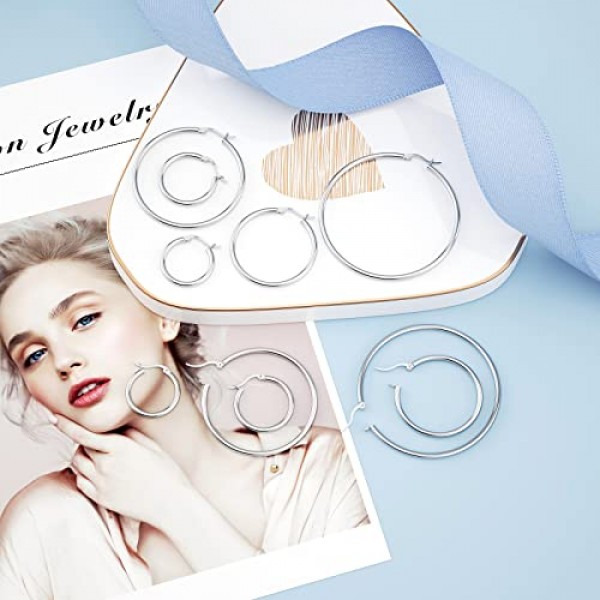 DALARAN 크리올 귀걸이 민감한 귀를 가진 소녀를 위한 스털링 실버 후프 귀걸이 저자극성 귀걸이 14/16/18/20/25/30/40/50mm 