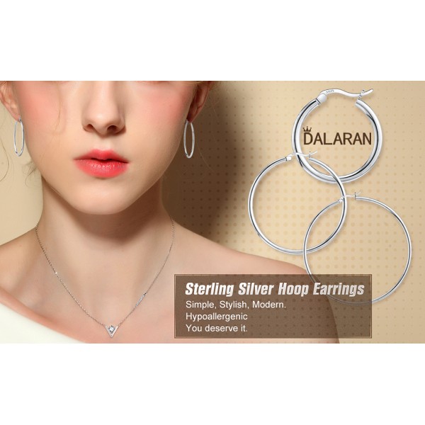 DALARAN 크리올 귀걸이 민감한 귀를 가진 소녀를 위한 스털링 실버 후프 귀걸이 저자극성 귀걸이 14/16/18/20/25/30/40/50mm 
