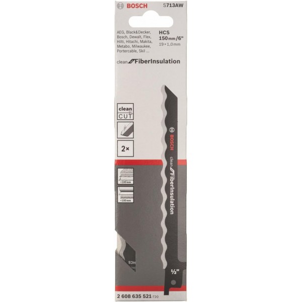 Bosch Professional 2개 조각 Saber Saw Blade S 713 AW Clean for Fiber Insulation(150 x 19 x 1mm, saber saw 액세서리) 150mm 부드러운 재료 골판지, 고무, 가죽, 폼 2개