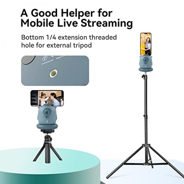 자동 추적 휴대폰 홀더, AICOCO 자동 얼굴 추적 삼각대, 360° 회전 휴대폰 카메라 마운트, AI 기반 얼굴 추적, Bluetooth 셔터 제어, 라이브 스트리밍 비디오 및 비디오 녹화
