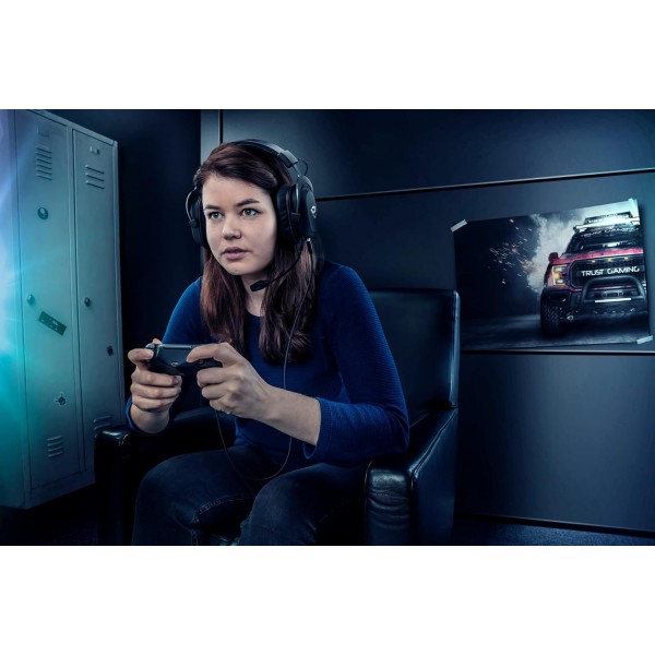 트러스트 게이밍 헤드셋 GXT 414 마이크 포함 PS4, PS5, PC, Nintendo Switch, Xbox Series X, Xbox One - 조정 가능한 헤드밴드가 있는 Zamak 유선 게이밍 헤드폰 - 블랙 멀티플랫폼 블랙