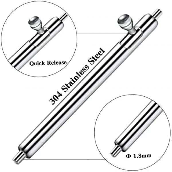 Geageaus 시계 밴드 퀵 릴리스 스프링 바 핀, 실리콘 스마트 시계 핀, 스테인레스 스틸 시계 스트랩 시계 수리 스프링 바 도구(8팩,1.8 x 20mm)