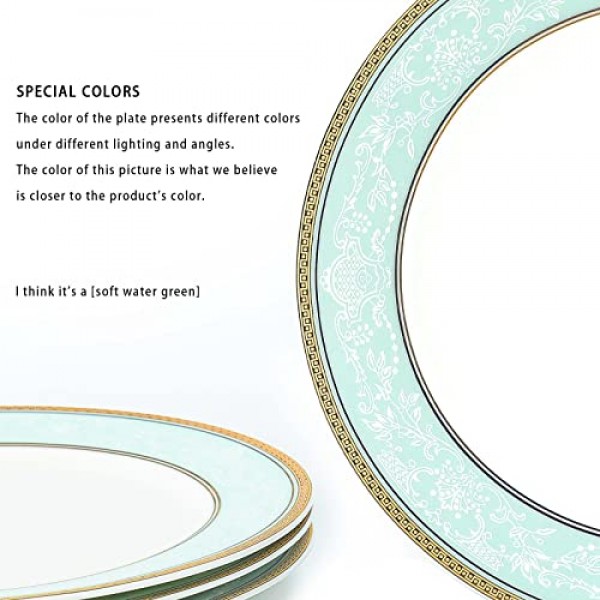 Wpslnwo 고급 뼈 중국 식기 세트, 16 Pcs 클래식 구호 패턴 금테 가장자리 고급 도자기 식기 세트 4 인용 선물 상자 포장