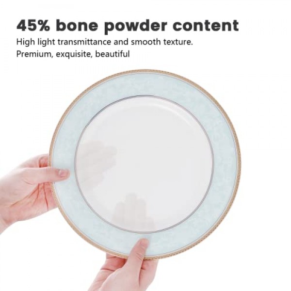 Wpslnwo 고급 뼈 중국 식기 세트, 16 Pcs 클래식 구호 패턴 금테 가장자리 고급 도자기 식기 세트 4 인용 선물 상자 포장