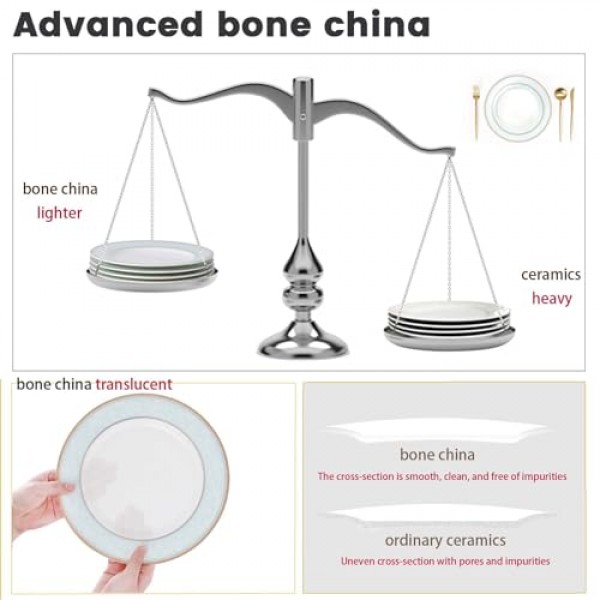 Wpslnwo 고급 뼈 중국 식기 세트, 16 Pcs 클래식 구호 패턴 금테 가장자리 고급 도자기 식기 세트 4 인용 선물 상자 포장