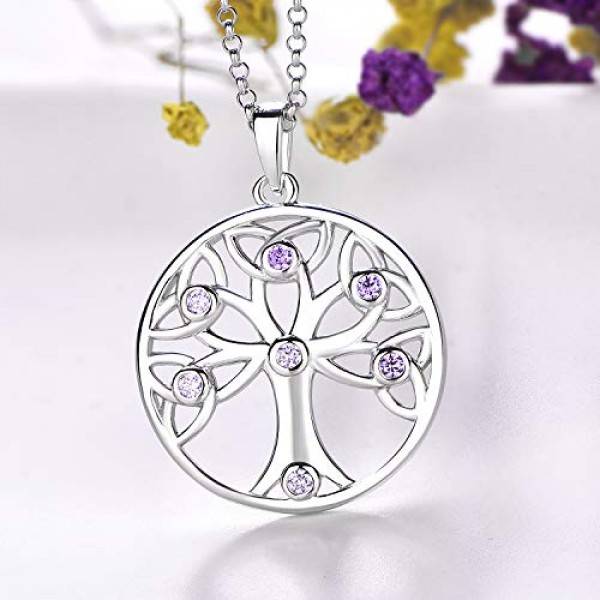 JO WISDOM 생명의 나무 목걸이 펜던트 925 실버 매듭 생명의 나무 펜던트 목걸이, 3A 큐빅 지르코니아, 여성용 주얼리, 체인: 45-50 cm, 여성용 주얼리, 큐빅 지르코니아