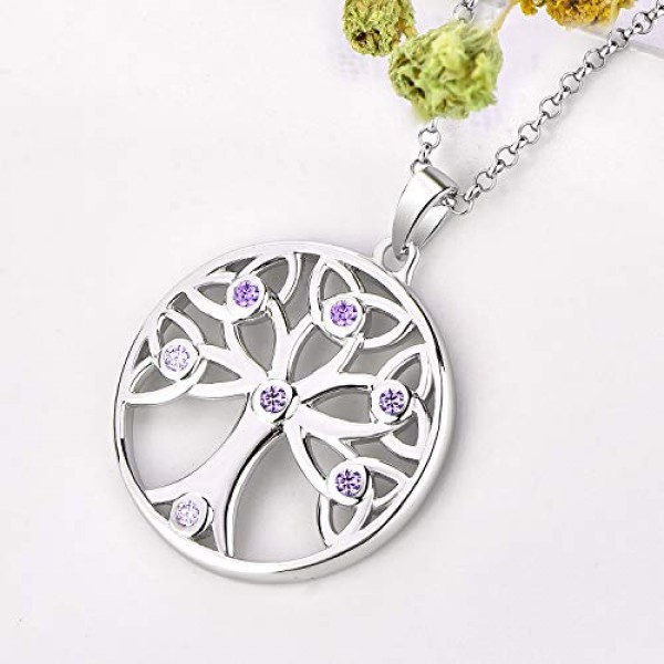 JO WISDOM 생명의 나무 목걸이 펜던트 925 실버 매듭 생명의 나무 펜던트 목걸이, 3A 큐빅 지르코니아, 여성용 주얼리, 체인: 45-50 cm, 여성용 주얼리, 큐빅 지르코니아