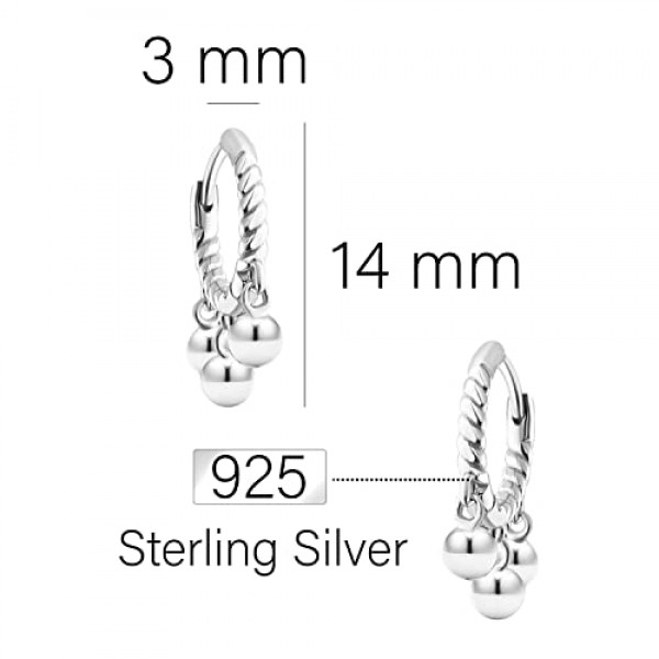 SOFIA MILANI - 여성용 925 실버 귀걸이 - 트위스트 볼 후프 귀걸이