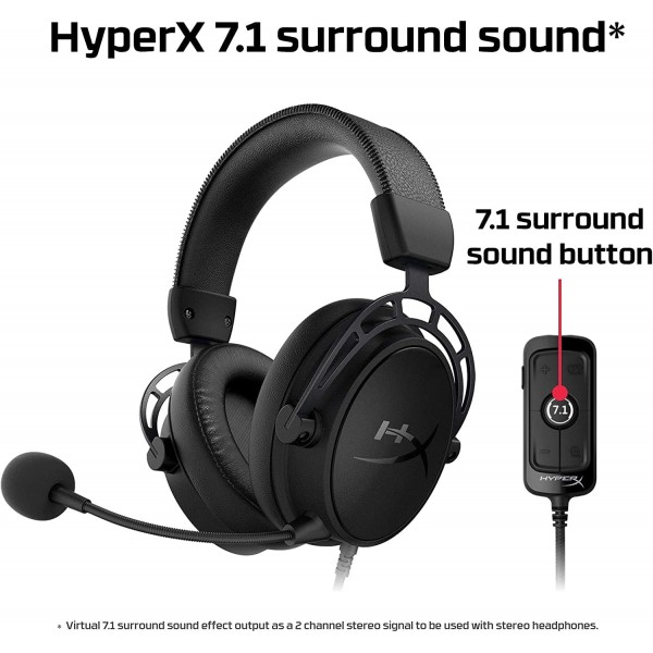 HyperX Cloud Alpha S - 게임용 헤드셋, PC, PS4용, 7.1 서라운드 사운드, 조정 가능한 베이스, 듀얼 챔버 드라이버, 채팅 믹서, 통기성 인조 가죽, 메모리 폼, 마이크, 블랙 블랙 