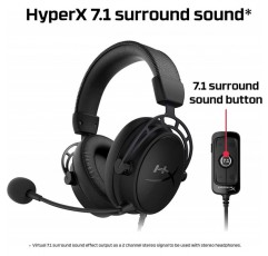 HyperX Cloud Alpha S - 게임용 헤드셋, PC, PS4용, 7.1 서라운드 사운드, 조정 가능한 베이스, 듀얼 챔버 드라이버, 채팅 믹서, 통기성 인조 가죽, 메모리 폼, 마이크, 블랙 블랙 