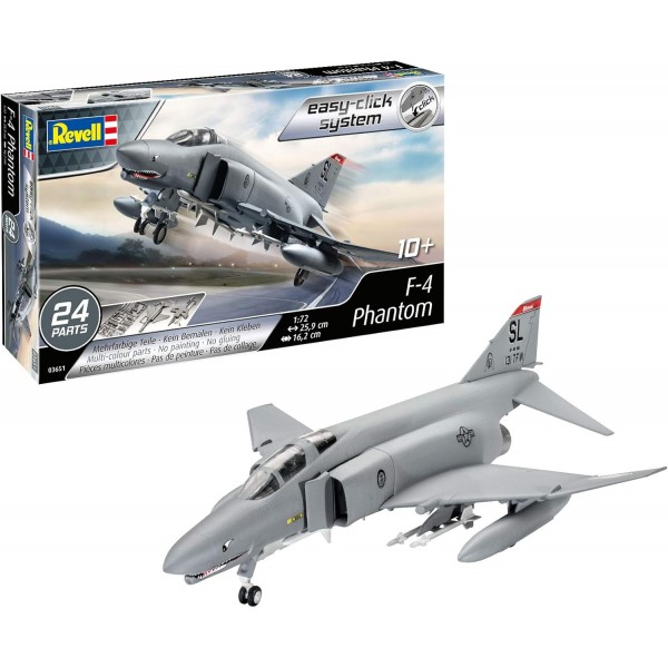 Revell Easy-Click 모델 키트 F-4E 팬텀 I 전설적인 USAF 전투기 1:100 I 랜딩 기어, 미사일 및 2개의 추가 탱크가 포함된 디테일 I 플러그인 시스템, 접착 없음 I 10세 이상의 모델