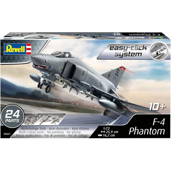 Revell Easy-Click 모델 키트 F-4E 팬텀 I 전설적인 USAF 전투기 1:100 I 랜딩 기어, 미사일 및 2개의 추가 탱크가 포함된 디테일 I 플러그인 시스템, 접착 없음 I 10세 이상의 모델