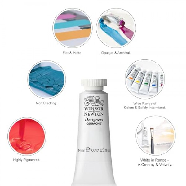 Winsor & Newton 디자이너 구아슈, 14ml(0.47oz) 튜브, 오페라 핑크