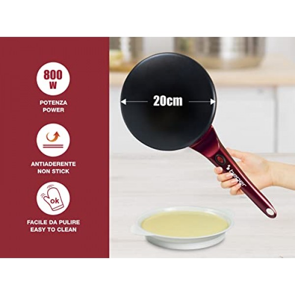 Beper BT.710Y 전기 크레이프 레드 및 블랙, 800W