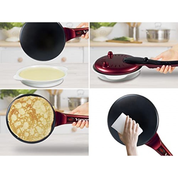 Beper BT.710Y 전기 크레이프 레드 및 블랙, 800W