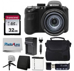 Kodak PIXPRO AZ425 디지털 카메라 번들, 32GB 메모리 카드, 카메라 케이스(검은색), 배터리, 충전기, USB 카드 리더기, 테이블 삼각대, 액세서리(검은색)
