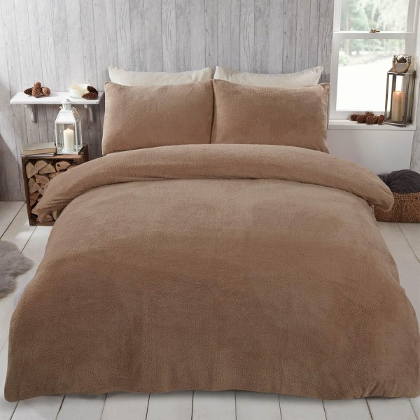 Brentfords Teddy Fleece Duvet Cover with Pillow Case 열 솜털 따뜻한 아늑한 부드러운 침구 세트, 라떼 베이지, 싱글 싱글 라떼 베이지