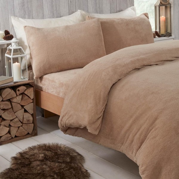 Brentfords Teddy Fleece Duvet Cover with Pillow Case 열 솜털 따뜻한 아늑한 부드러운 침구 세트, 라떼 베이지, 싱글 싱글 라떼 베이지