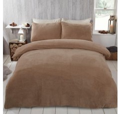 Brentfords Teddy Fleece Duvet Cover with Pillow Case 열 솜털 따뜻한 아늑한 부드러운 침구 세트, 라떼 베이지, 싱글 싱글 라떼 베이지
