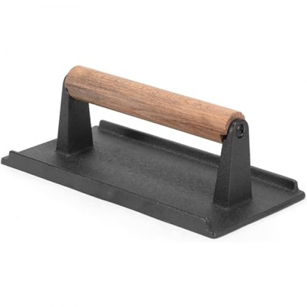 Felvoro 고기 프레스 주철 그릴 프레스, 나무 손잡이가 있는 헤비듀티 스매시 버거 프레스, 8.26 x 4.25인치, 샌드위치 프레스, 직사각형 버거 스매셔, 그릴용 주철 고기 프