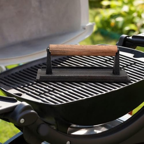 Felvoro 고기 프레스 주철 그릴 프레스, 나무 손잡이가 있는 헤비듀티 스매시 버거 프레스, 8.26 x 4.25인치, 샌드위치 프레스, 직사각형 버거 스매셔, 그릴용 주철 고기 프