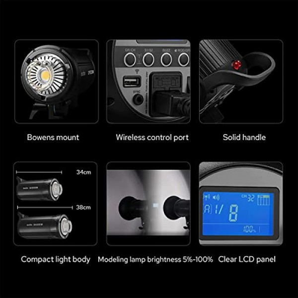 Godox SK400IIV LED 스튜디오 플래시 400Ws, 5600K 2.4G GN65 스튜디오 스트로브 라이트(LED 모델링 램프 포함) 스튜디오, 상업 사진 촬영용 Bowens Mount