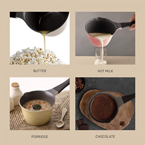 Neoflam 1qt 소스팬 버터 워머 우유 끓이기|용광로, Ecolon 건강 세라믹 논스틱 코팅 PFOA 무첨가, 2개 주입구, 식기세척기 사용 가능, 아이보리